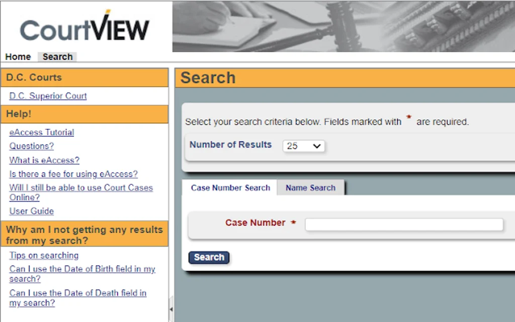 D.C. CourtView where court records like marriages licenses can be searched for free. 