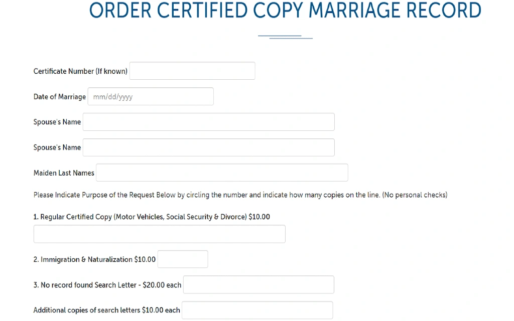A from to order free marriage records and certificates in the District of Columbia. 